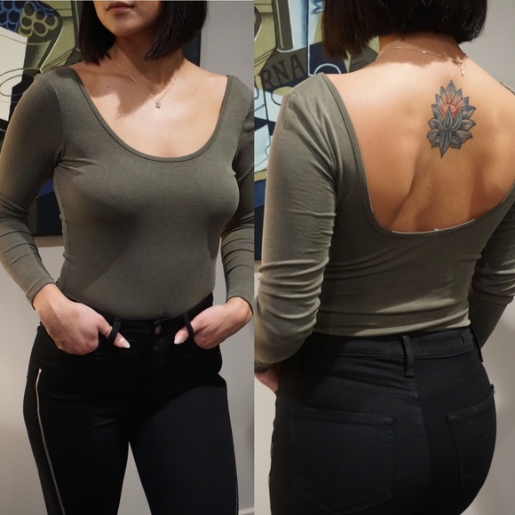 Silky ribbed olive green bodysuit - Picture 3 of 3